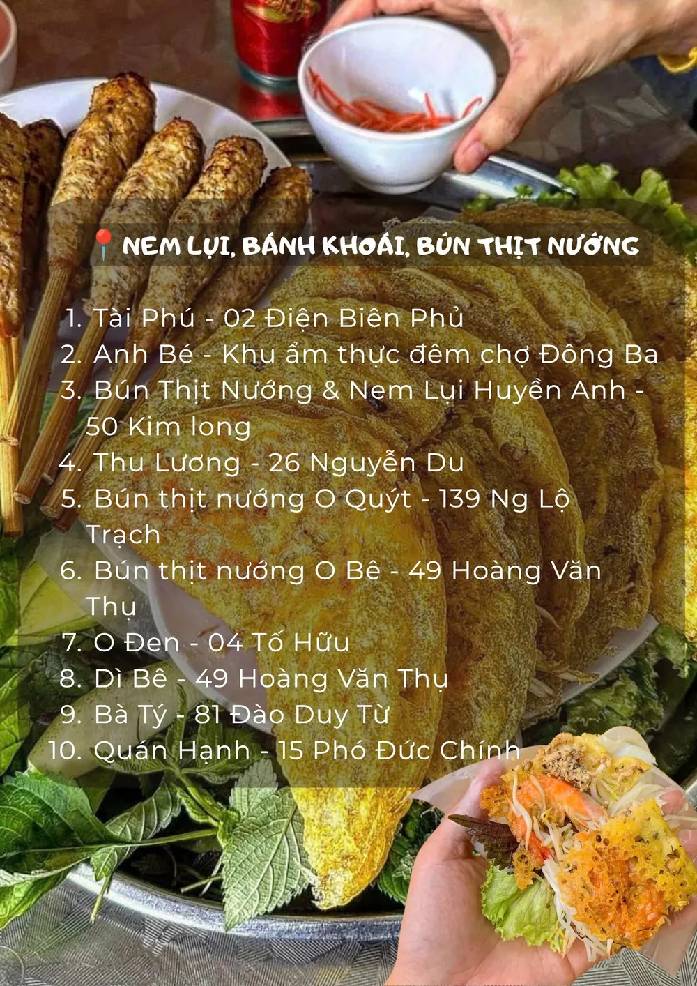 Nem lụi, bánh khoái, bún thịt nướng