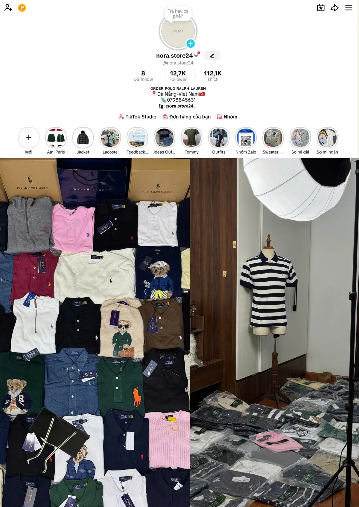 Trang TikTok của Nora Store 24: order Polo Ralph Lauren tại Đà Nẵng – áo polo, sweater, sơ mi